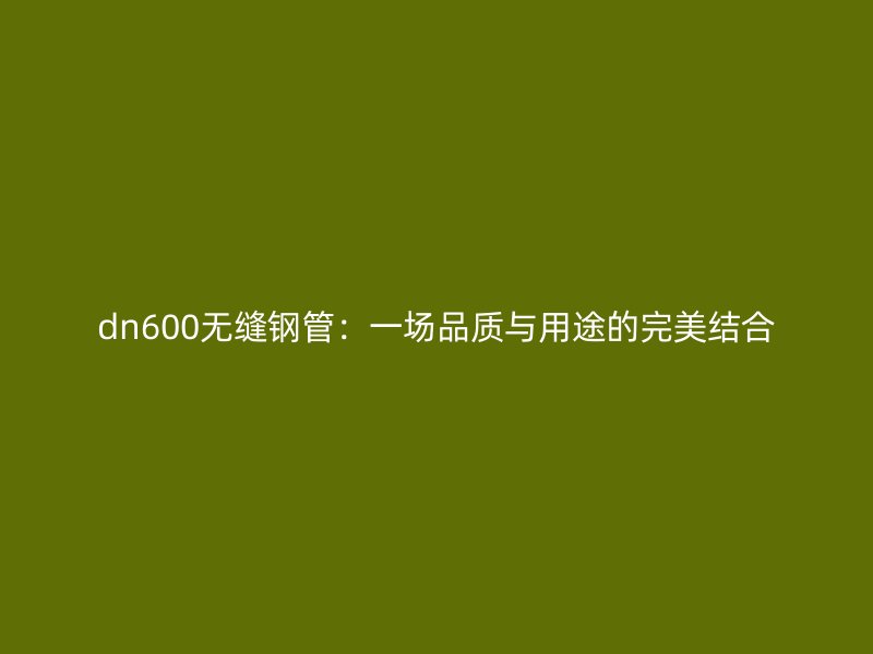 dn600無縫鋼管：一場品質與用途的完美結合