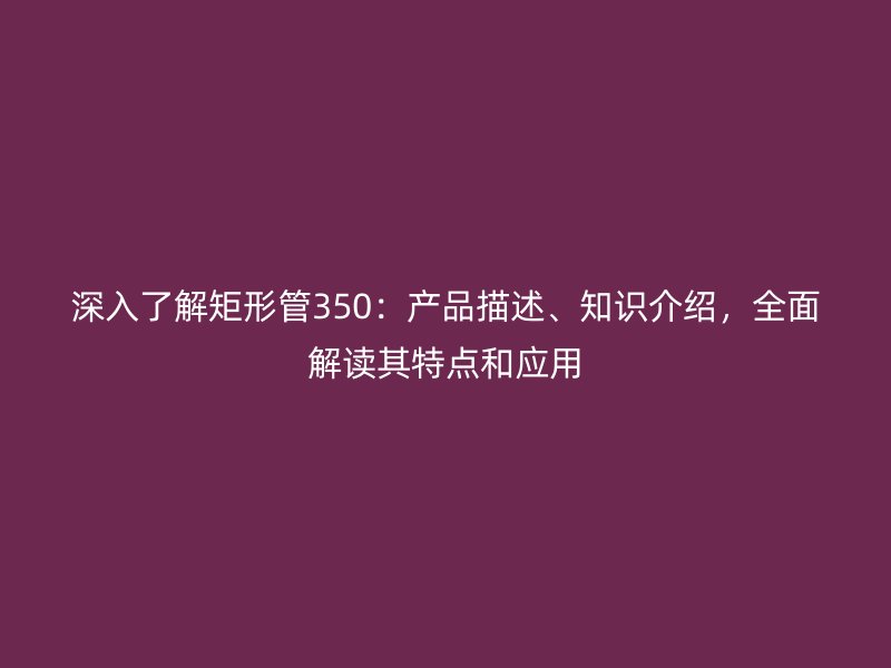 深入了解矩形管350：產品描述、知識介紹，全面解讀其特點和應用