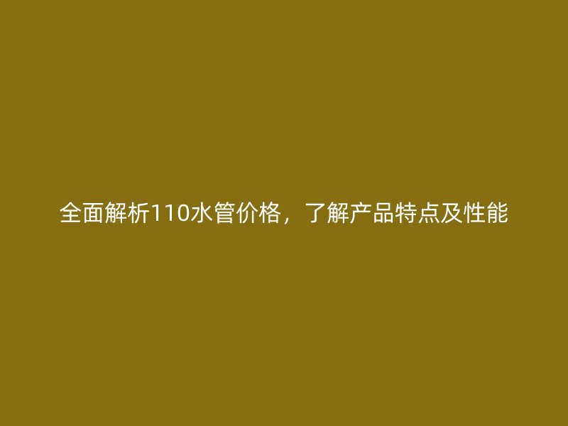 全面解析110水管價格,了解產品特點及性能